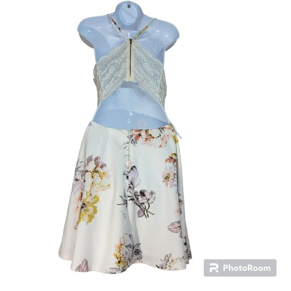 Jodi Kristopher Women JR Size 15 Ivory Fit & Flare Dress w/Open Lace Back EUC - Picture 2 of 11